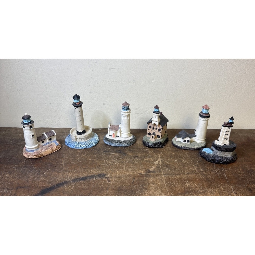 Lot Of 6 Miniature Lighthouses Resin No Doubles